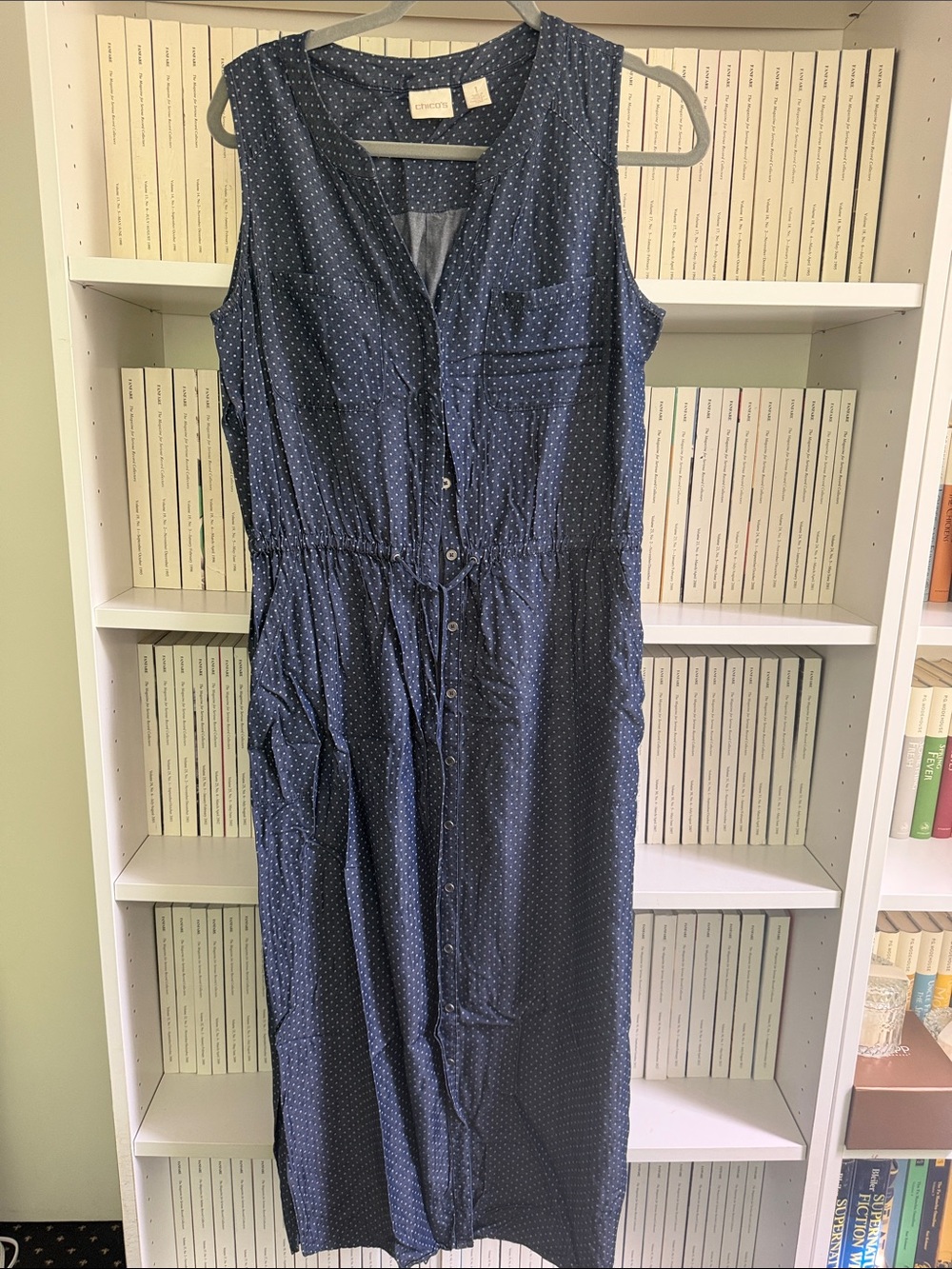 Chico's Navy Sleeveless Button-Front Dot Maxi Dress